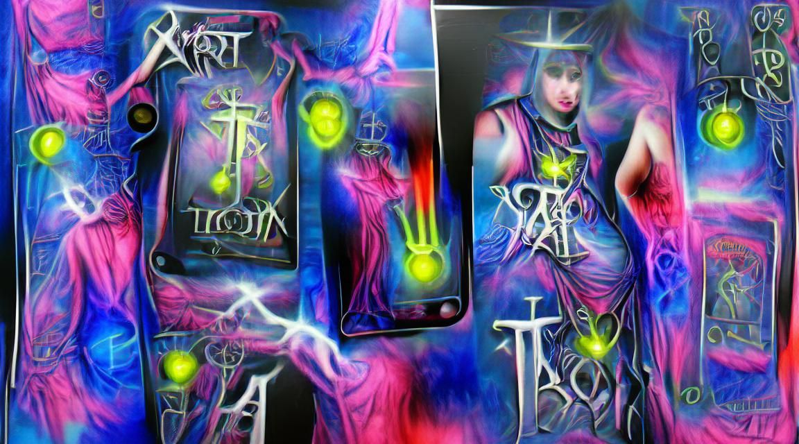 Alchemical Tarot Card Layout in Neon Airbrush Art