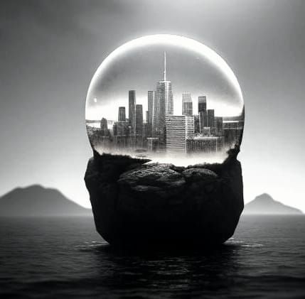 City Inside a Rock Floating in Space