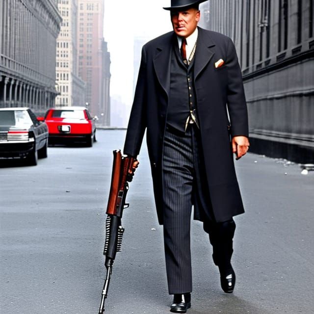 New York Gangster with Tommy Gun in Bronx