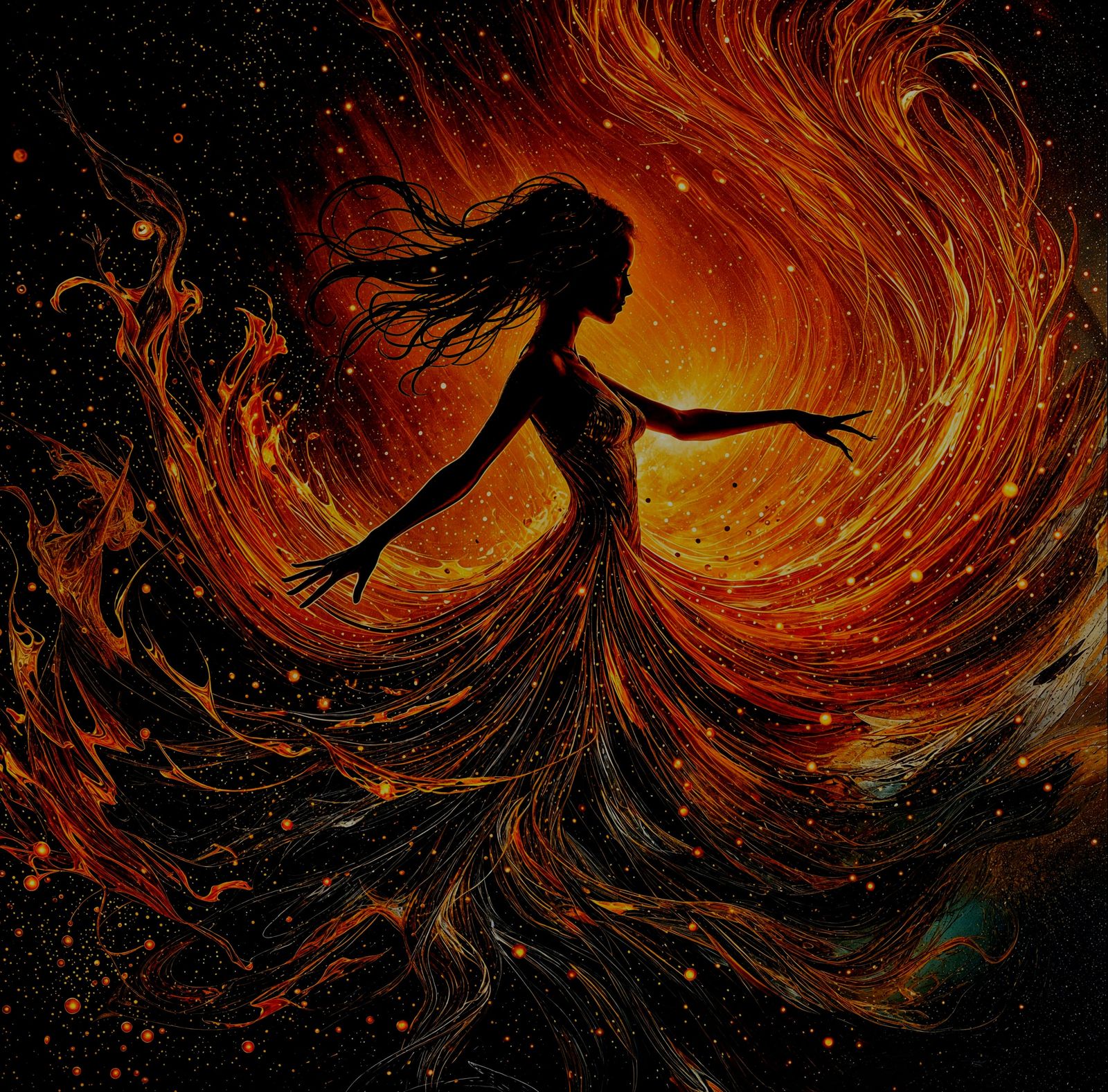 Dancing Girl in Liquid Metal Silhouette