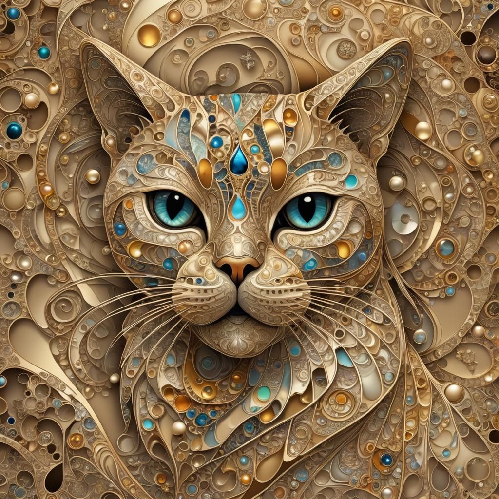 Cosmic Cat Purse with Fractal Zentangle Details