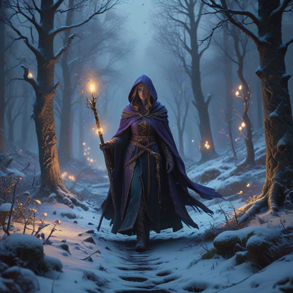 Celtic Witch in a Winter Wonderland Landscape