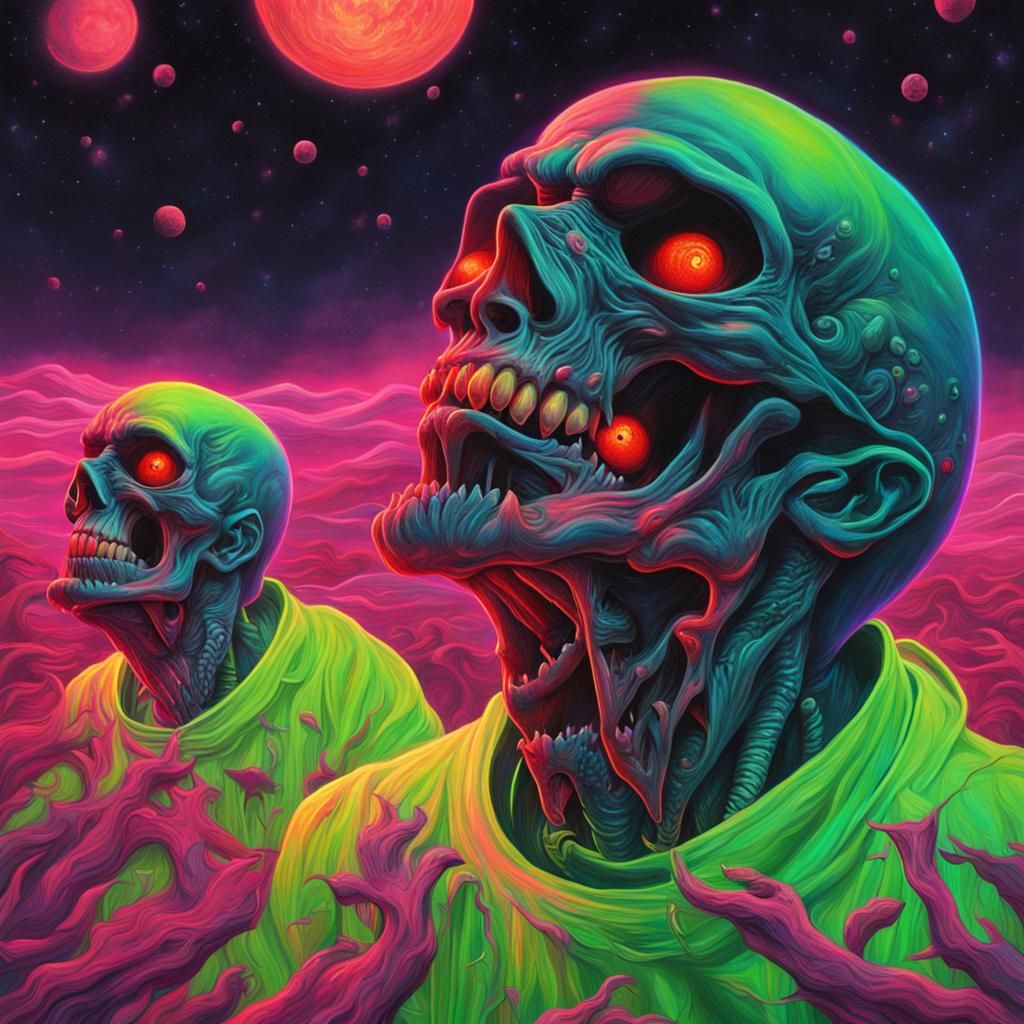 Neon Horror Vampires at Cosmos Edge: Hyperrealism