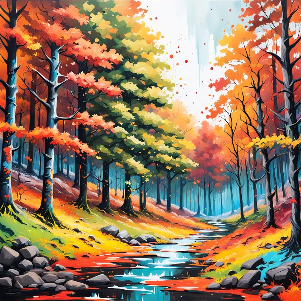 Colorful Autumn Forest Graffiti Art