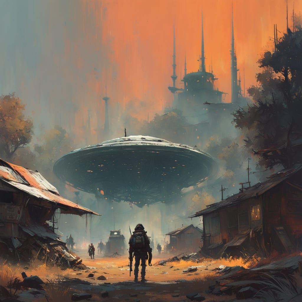 Ethereal Alien Encounter in Retrofuturistic Landscape