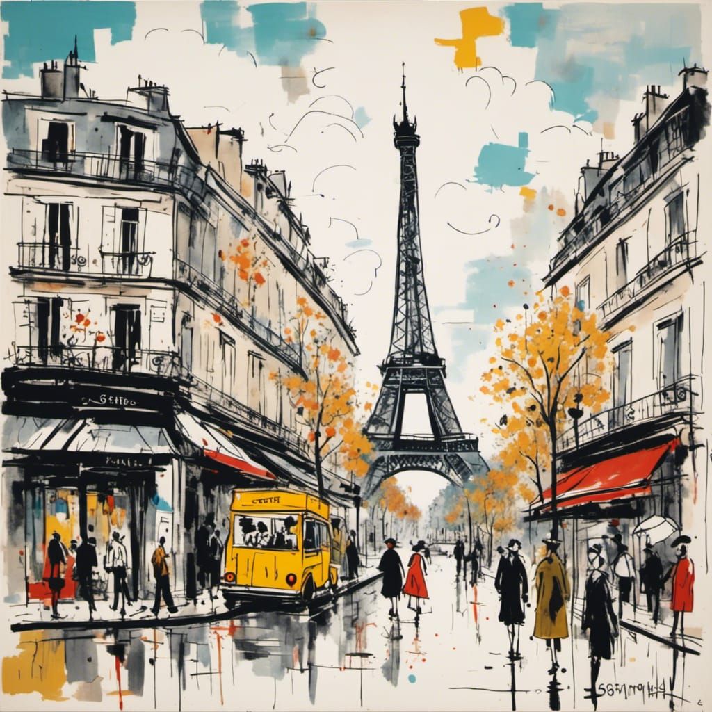 Paris Old Quarter with Eiffel Tower