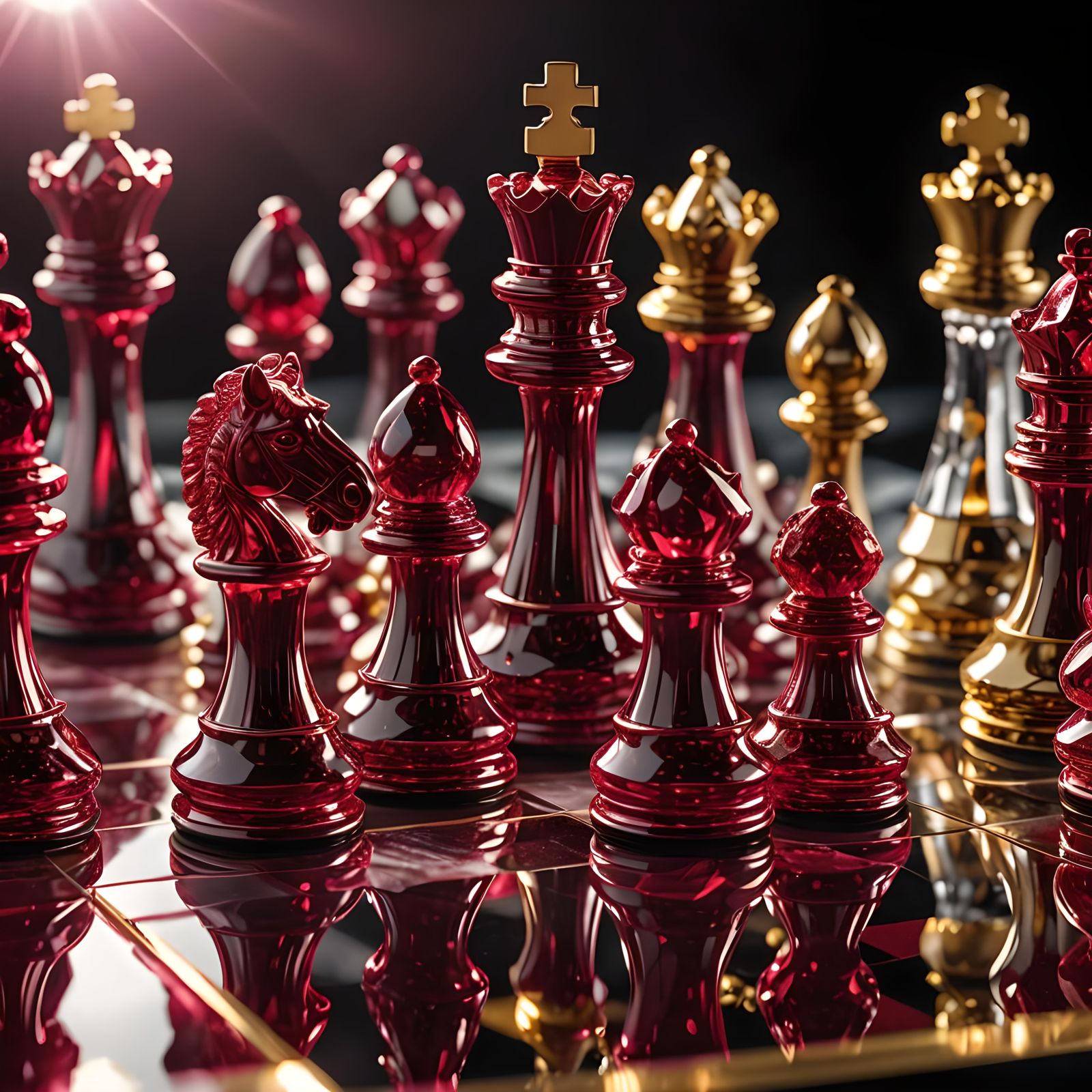 Ruby Chess on Crystal Board with Gold