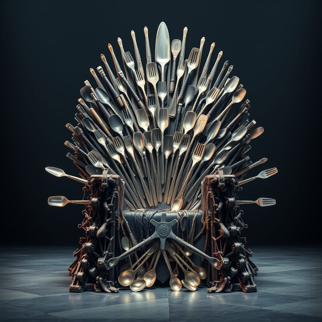 Kitchen Utensil Iron Throne in Hyperrealistic Style