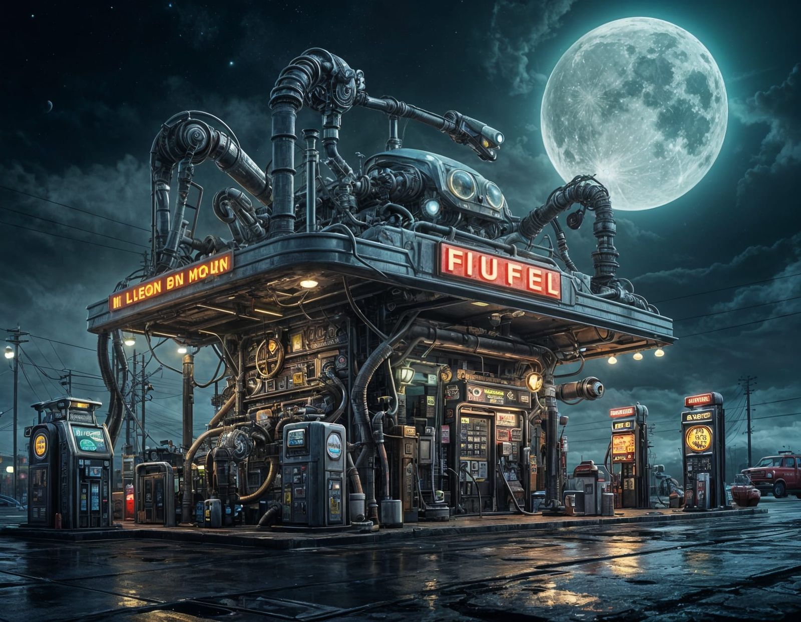 Alien Biofuel Station with Steampunk Engine
