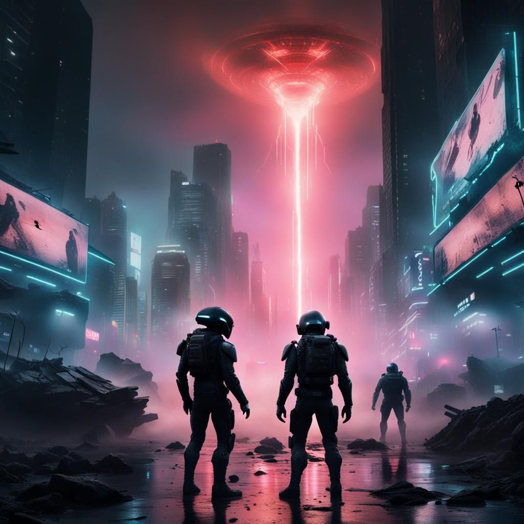 Futuristic City Combat Zone in Neon Style