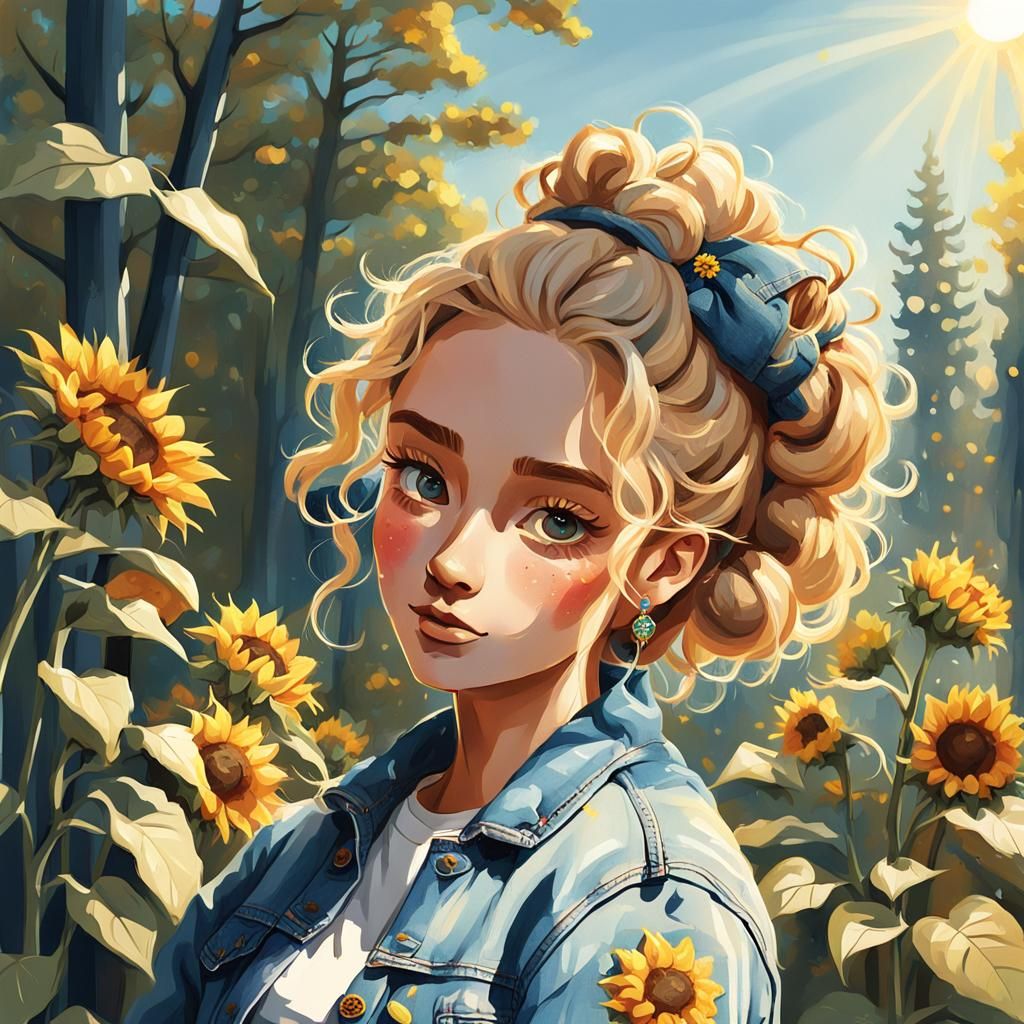 Whimsical Girl Illustration in Art Nouveau Style