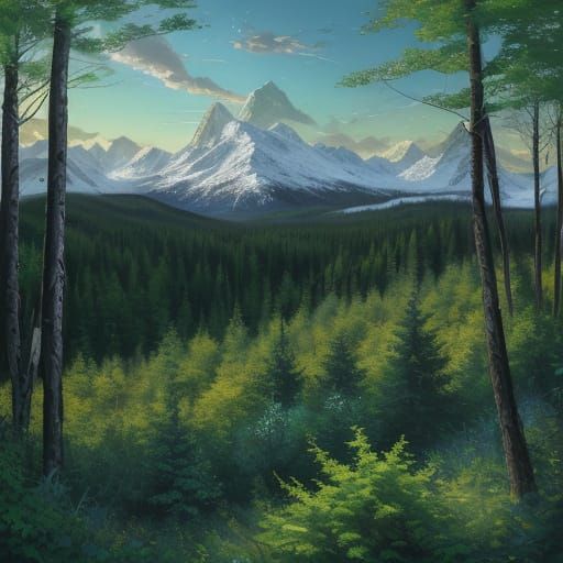 Vast Wilderness Landscape in Impressionistic Style