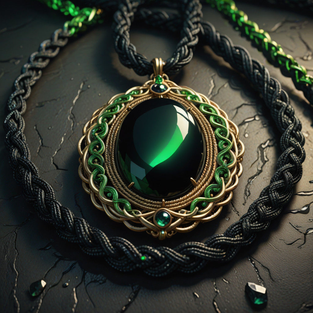 Matte Painting of Iridescent Onyx Crystal in Braided Rope Ne...