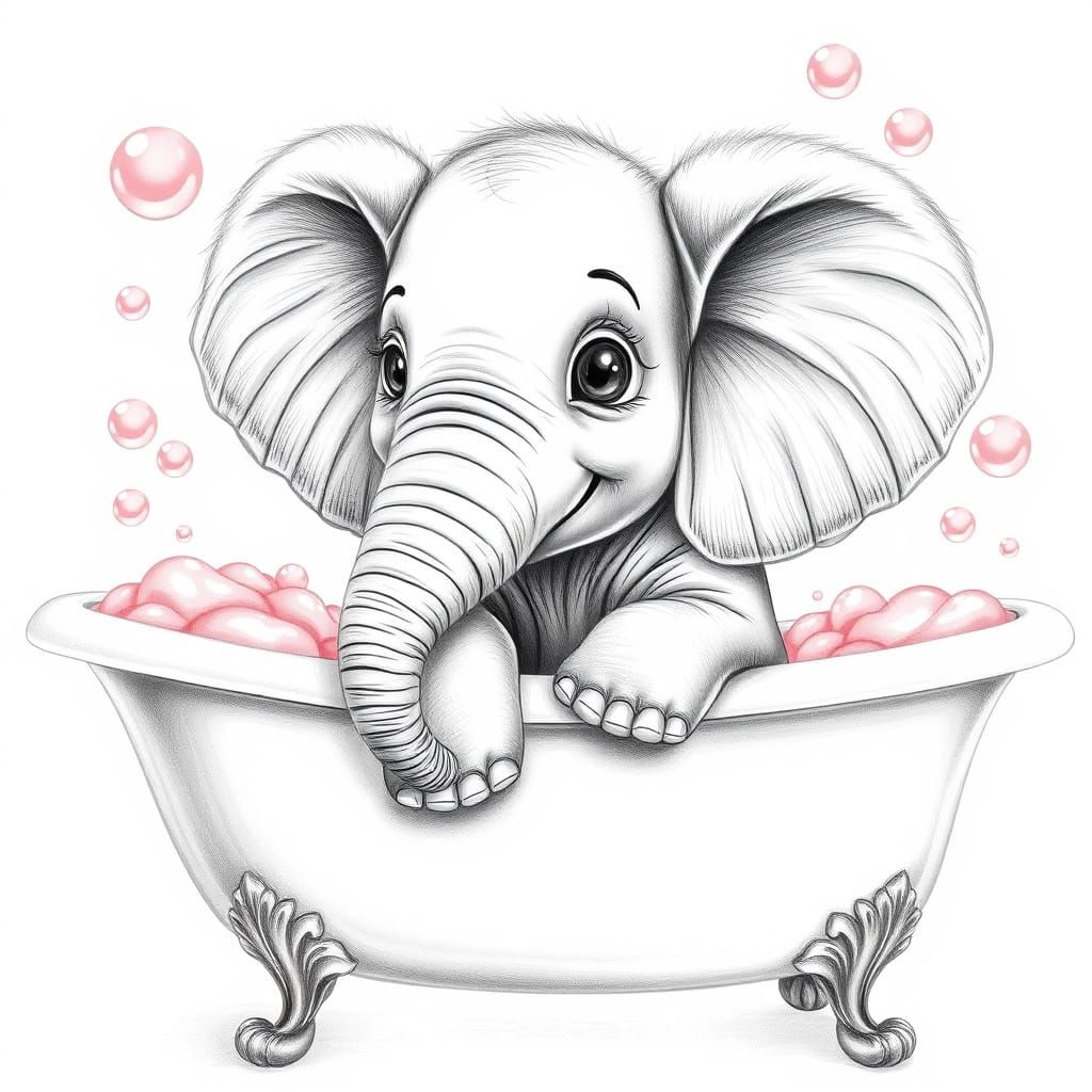 Highly Detailed Baby Elephant in Monochrome Masterpiece