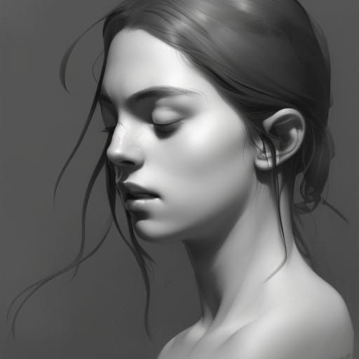 Monochrome Portrait of Girl with Eyes Closed