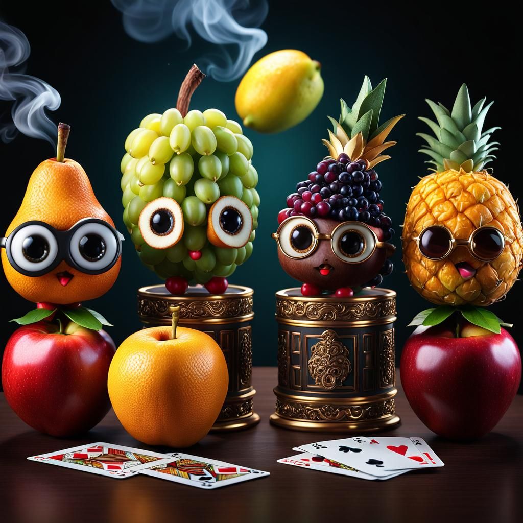 Chibi Fruits Playing Cards: Hyperrealistic Digital Art