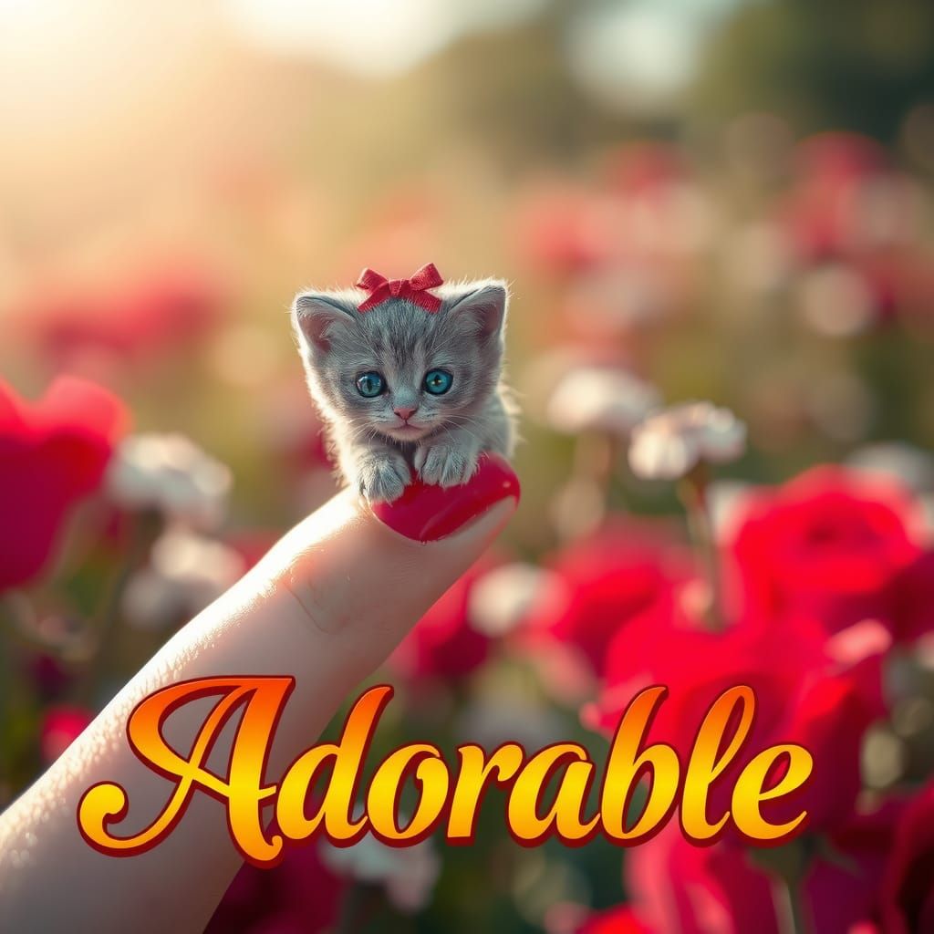 Delicate Gray Kitten Surrounded by Whimsical Floral Elements