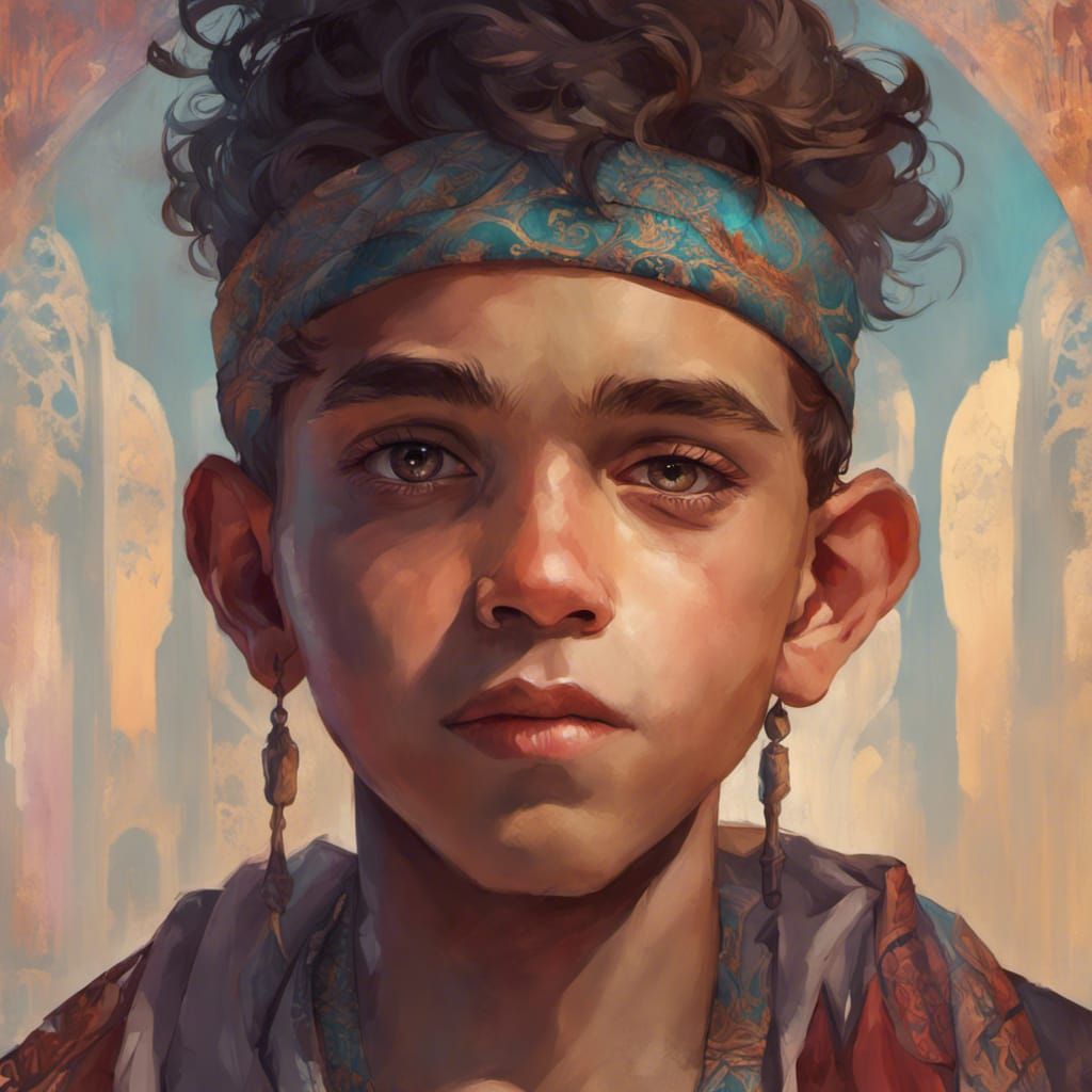 Portrait of Young Moroccan Boy, Detailed Digital Art