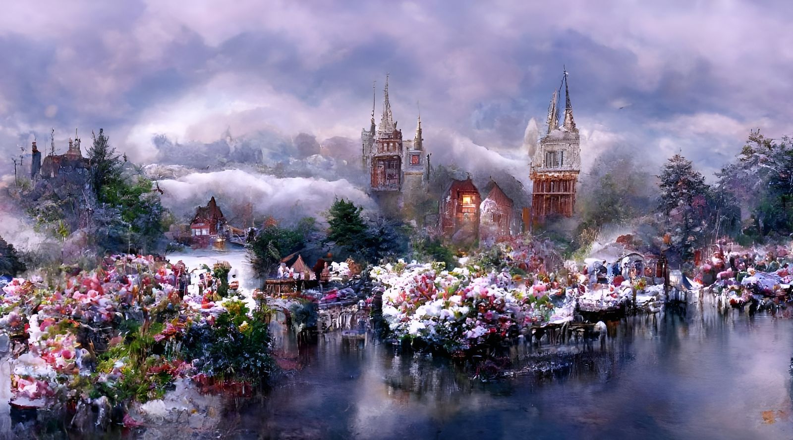 Ethereal Fantasy Landscape in Kinkade Style