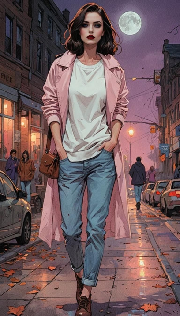 Brunette Vampire Woman in Comic Book Art Style