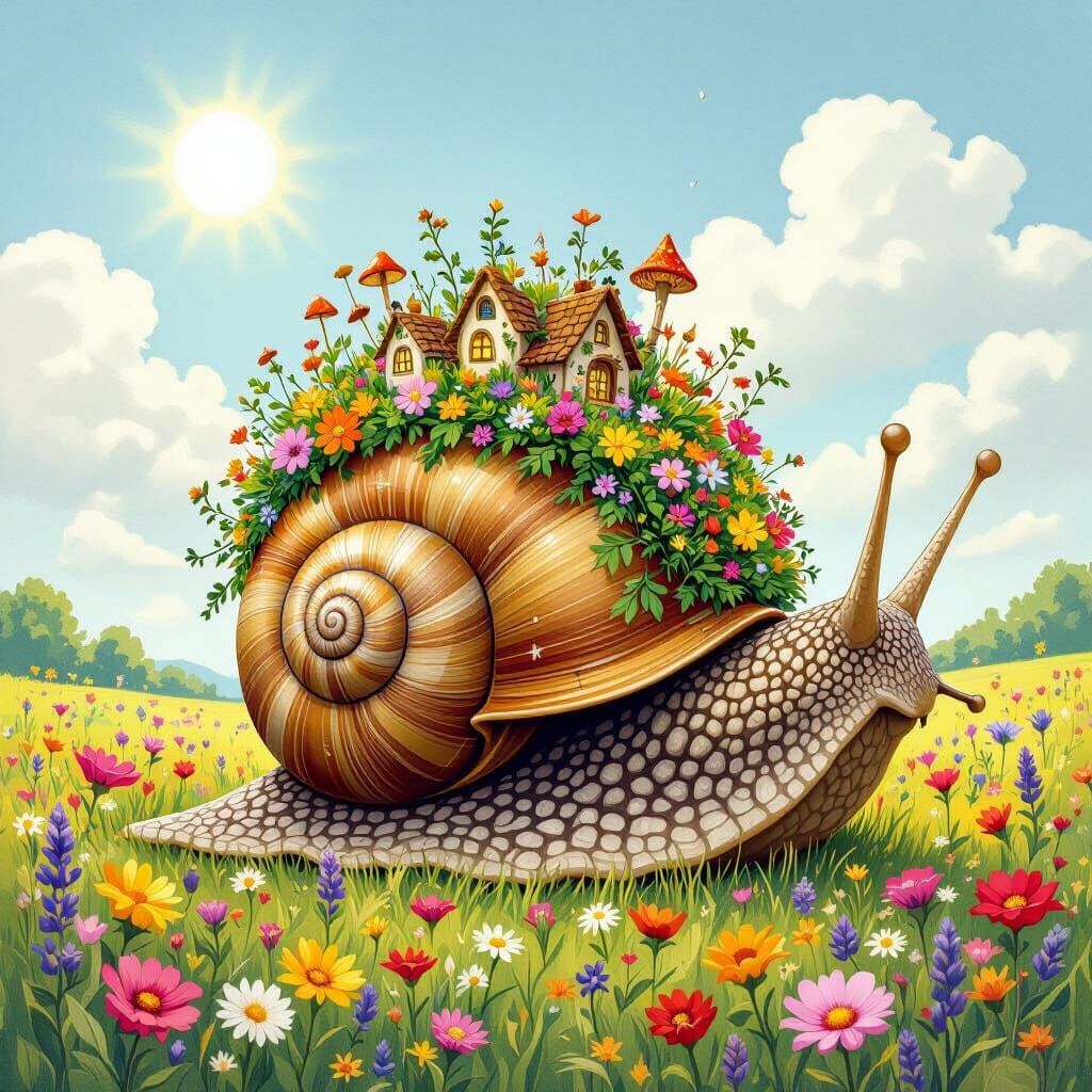 Giant Snail Garden in Whimsical Fantasy Style