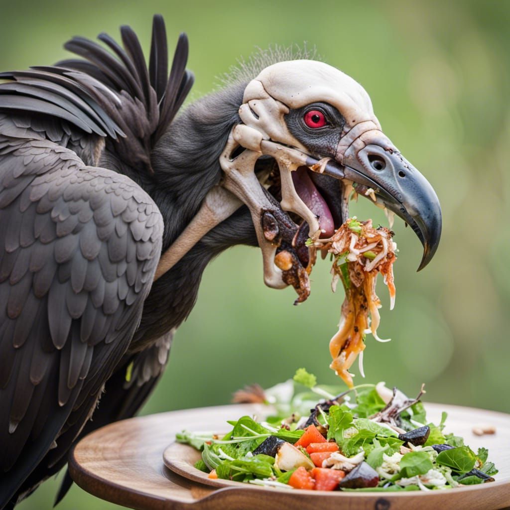 Black Vulture Skeleton Enjoys Fish Salad