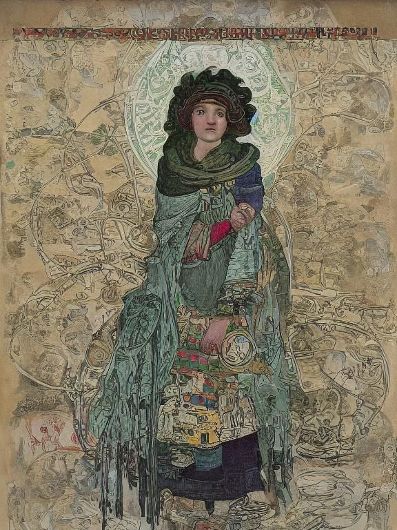 Art Nouveau Woman Cooking in Rainy Poland