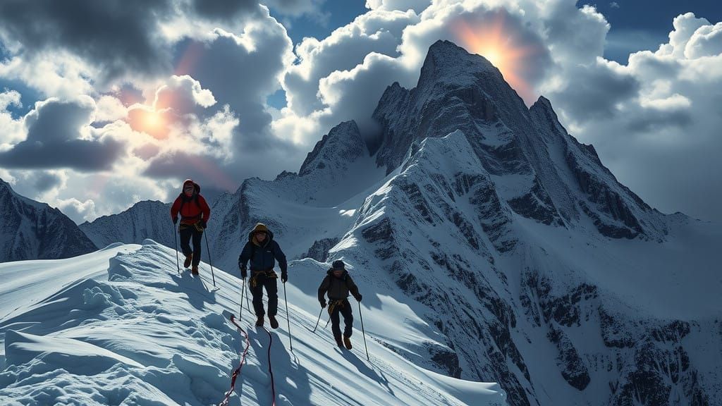 Daring Climbers Conquer the Fierce, Snow-Capped Mountain in....