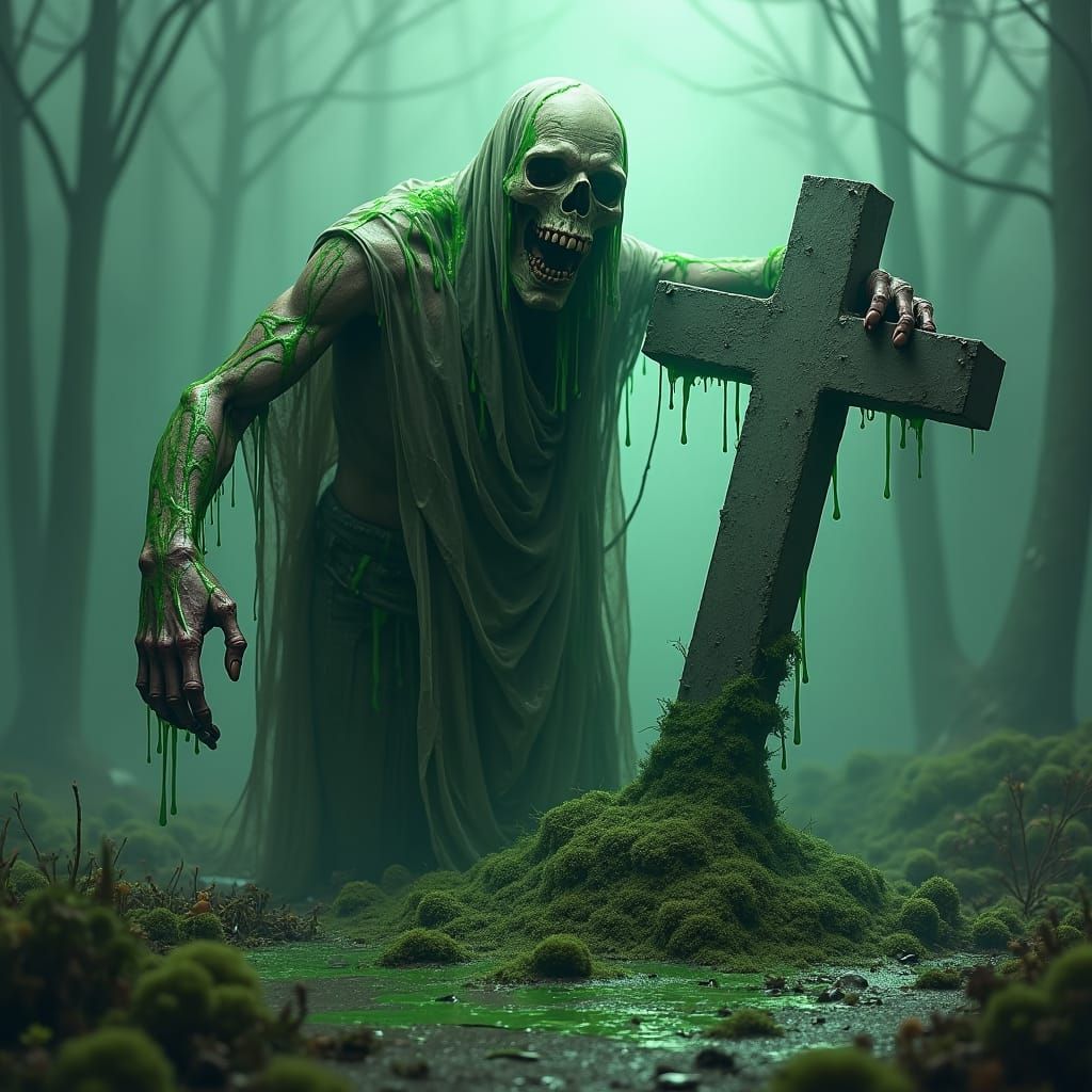 Zombie Emerges from Grave in Jim Phillips Style