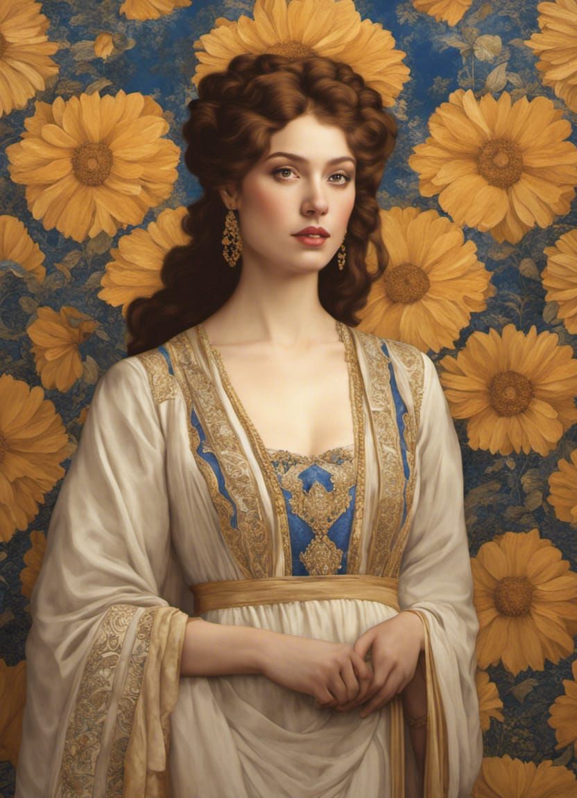 Oil painting of a beautiful woman style Art Nouveau