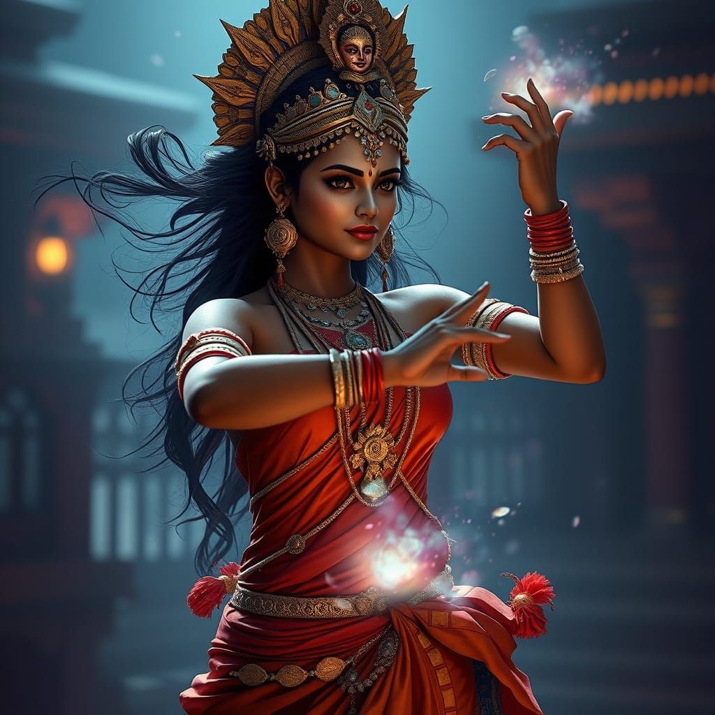 Indian Temple Dancer With Magical Aura