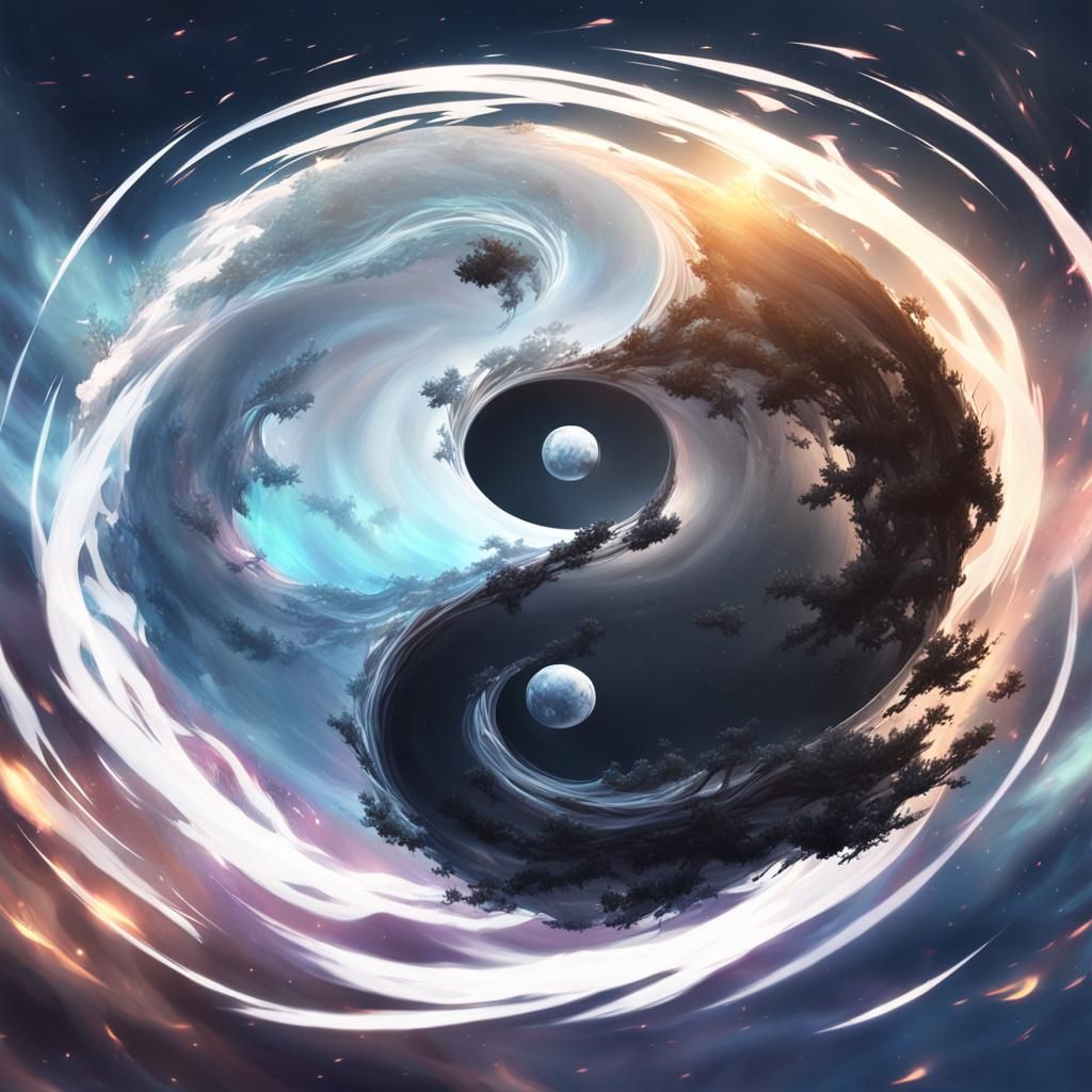Giant Yin Yang with Swirling Aura in Anime Style