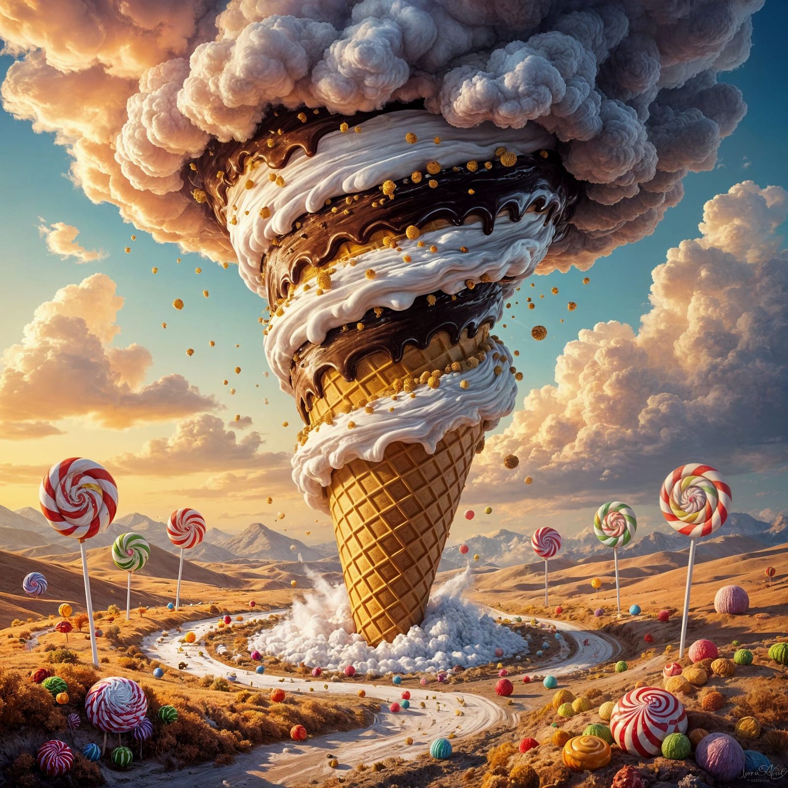 Surreal Ice Cream Tornado Landscape in Digital Art