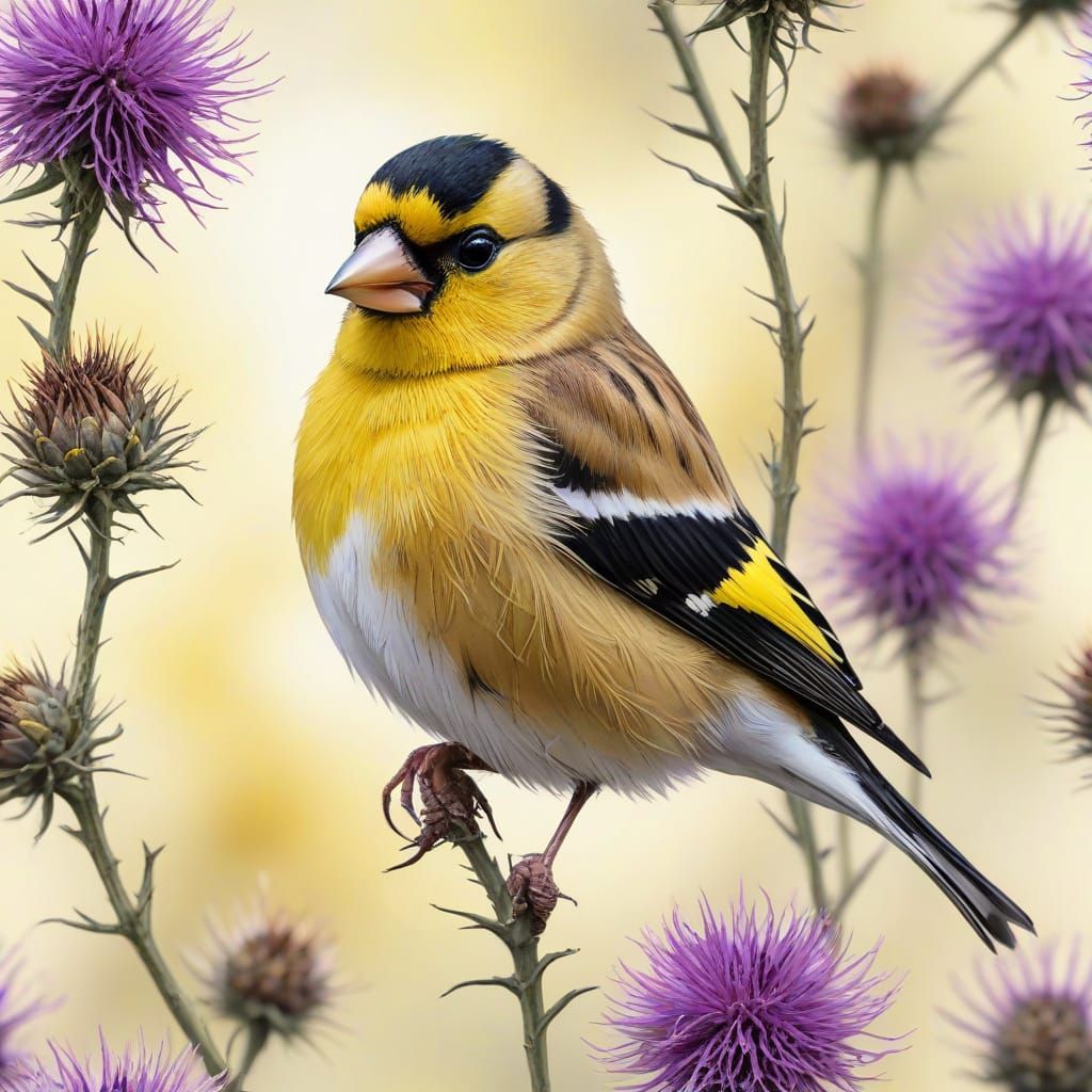Goldfinch on Thistle in Splashy Watercolour