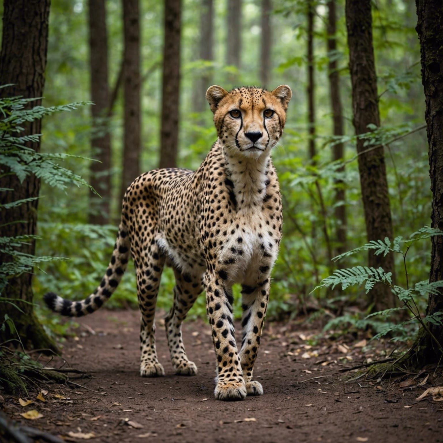 Silent Cheetah Walks Through Dense Forest