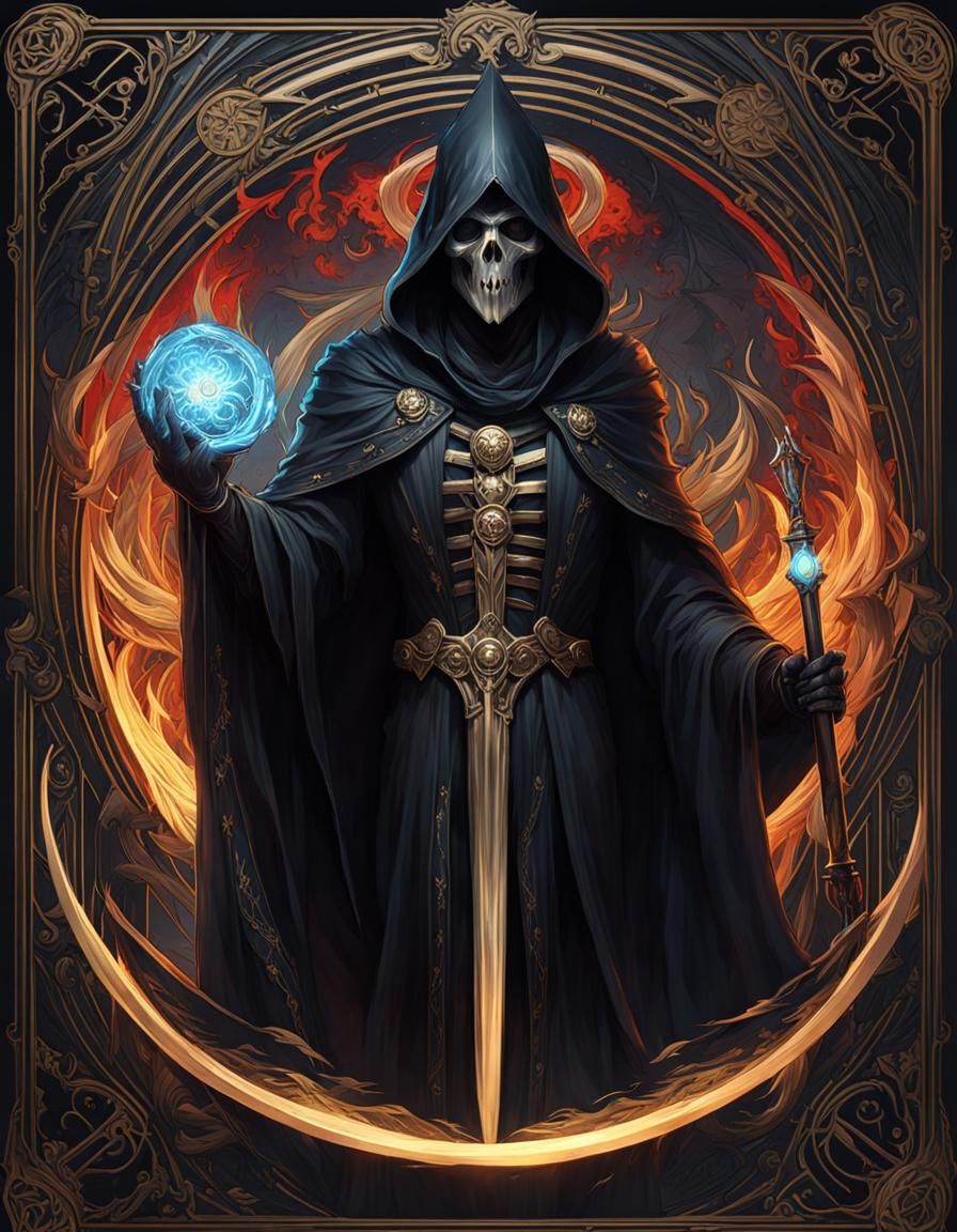 Grim Reaper Tarot Card in Art Nouveau Style
