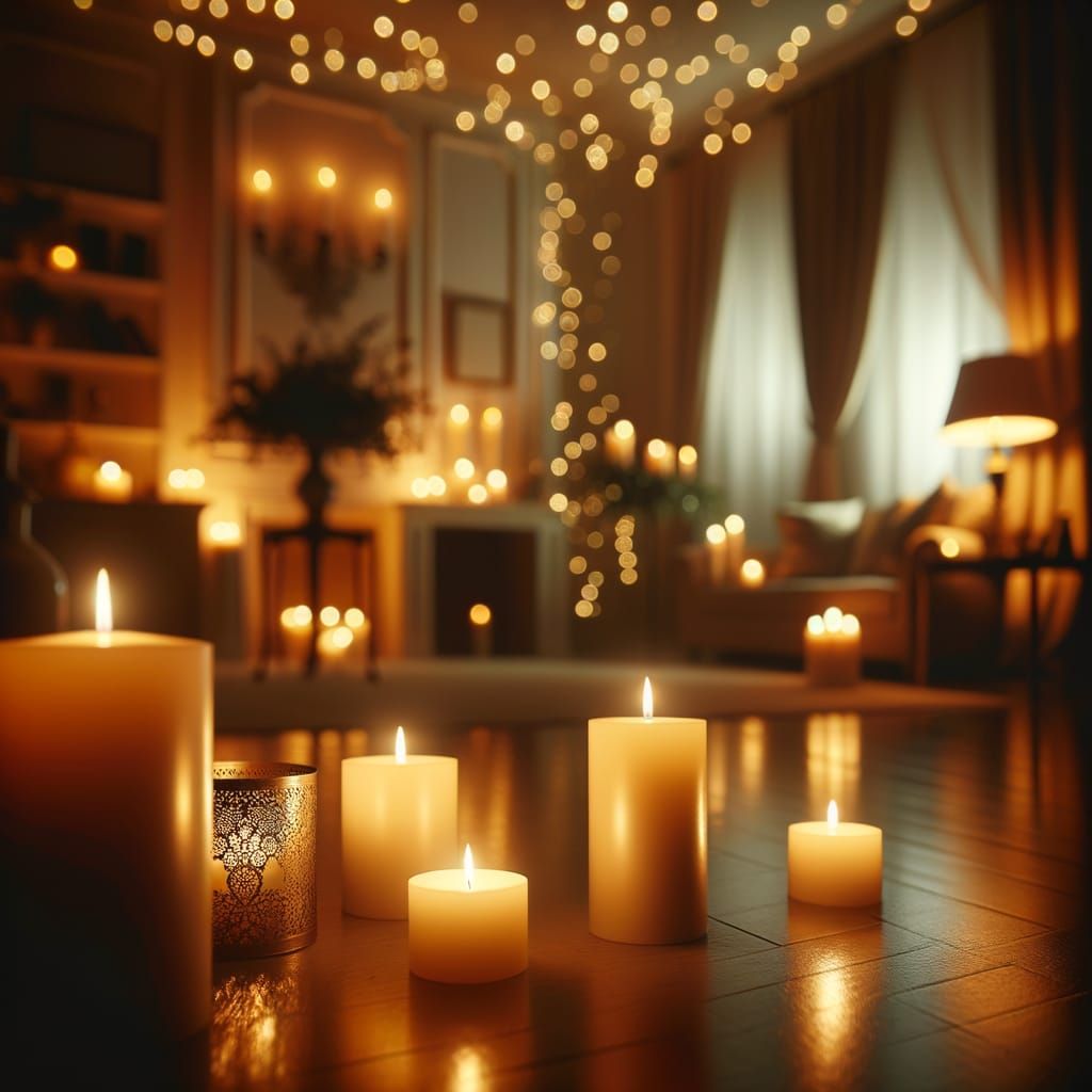 Peaceful Candlelit Interior with Soft Bokeh Background