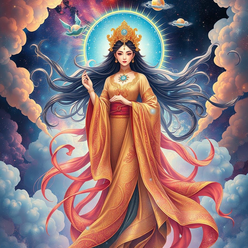 Celestial Chinese Goddess in Ethereal Attire