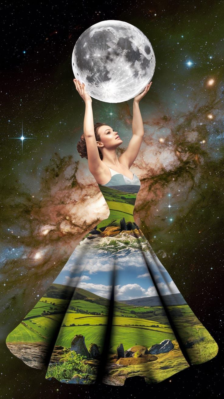 Irish Moon Goddess in Cosmic Double Exposure