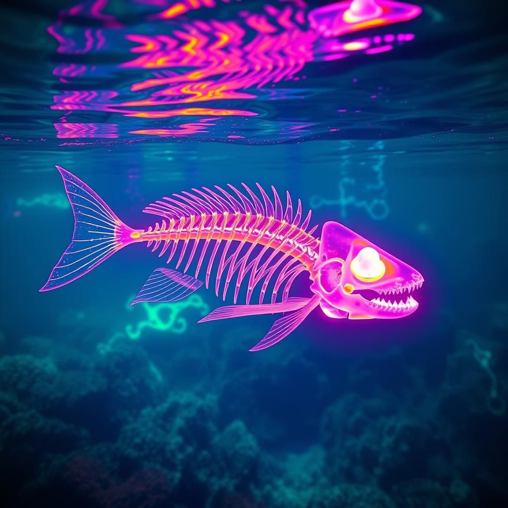 Luminous Skeleton Fish in Radioactive Neon Waters