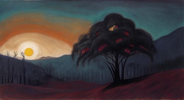 Eerie Dark Meadow with Vampires in Surrealist Style