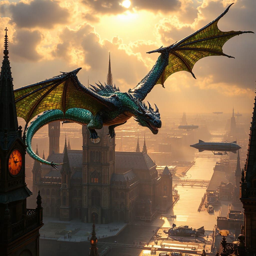 Ethereal Dragon Dominates Steampunk Metropolis in Cinematic ...