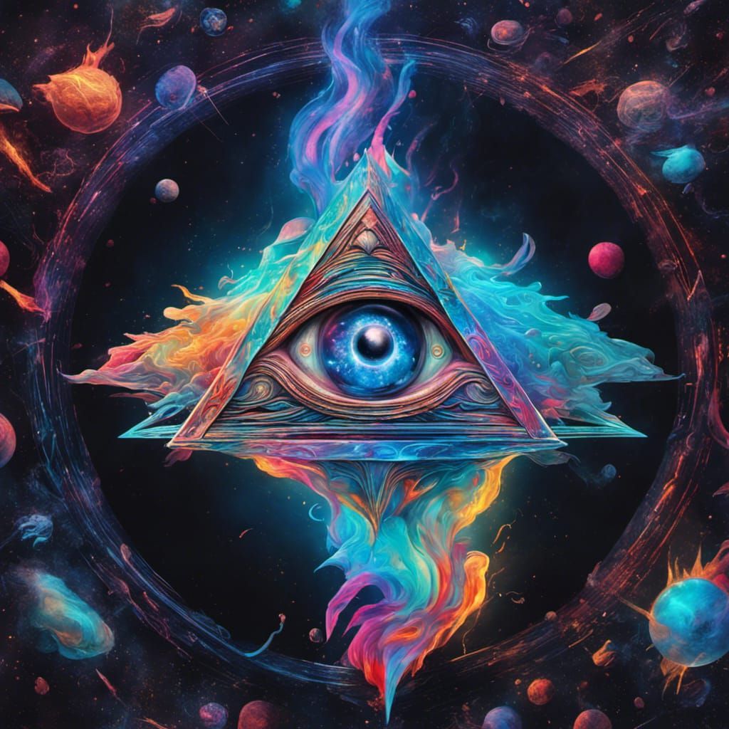 Holographic Astral Cosmic Illustration in Mixed Media