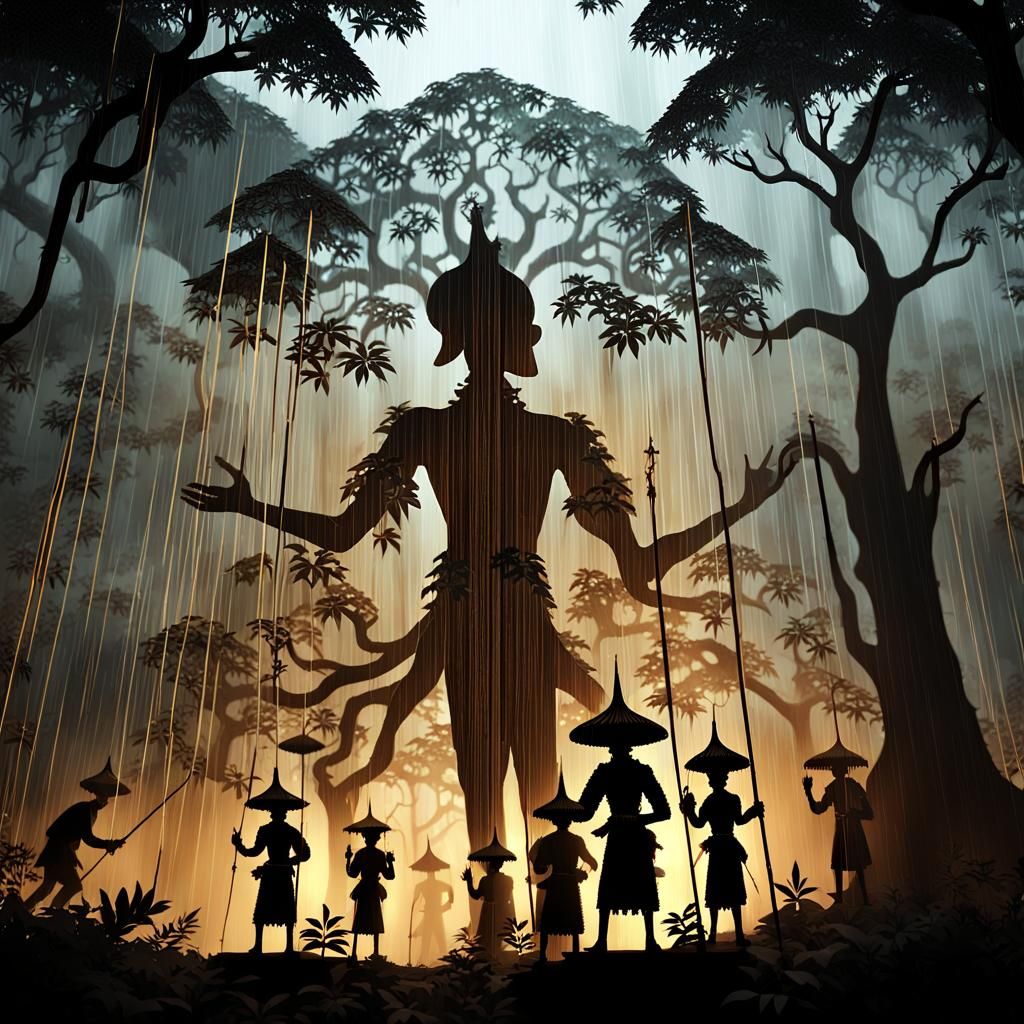 Wayang Kulit Shadow Puppet in Rainforest Setting