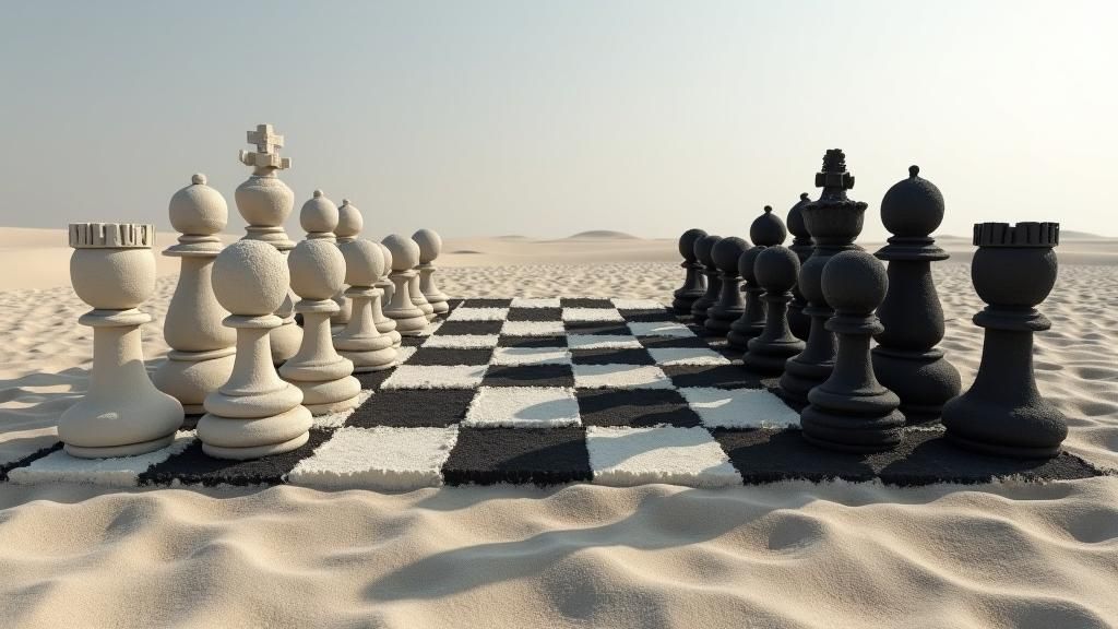 Surreal Sand Chessboard in Barren Landscape