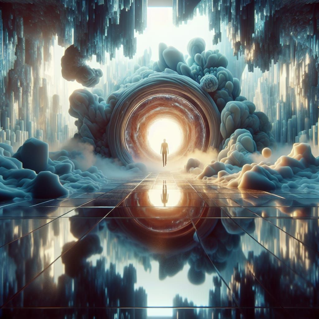 Ethereal Portal: Crystalline Metamorphosis in Cubism Style