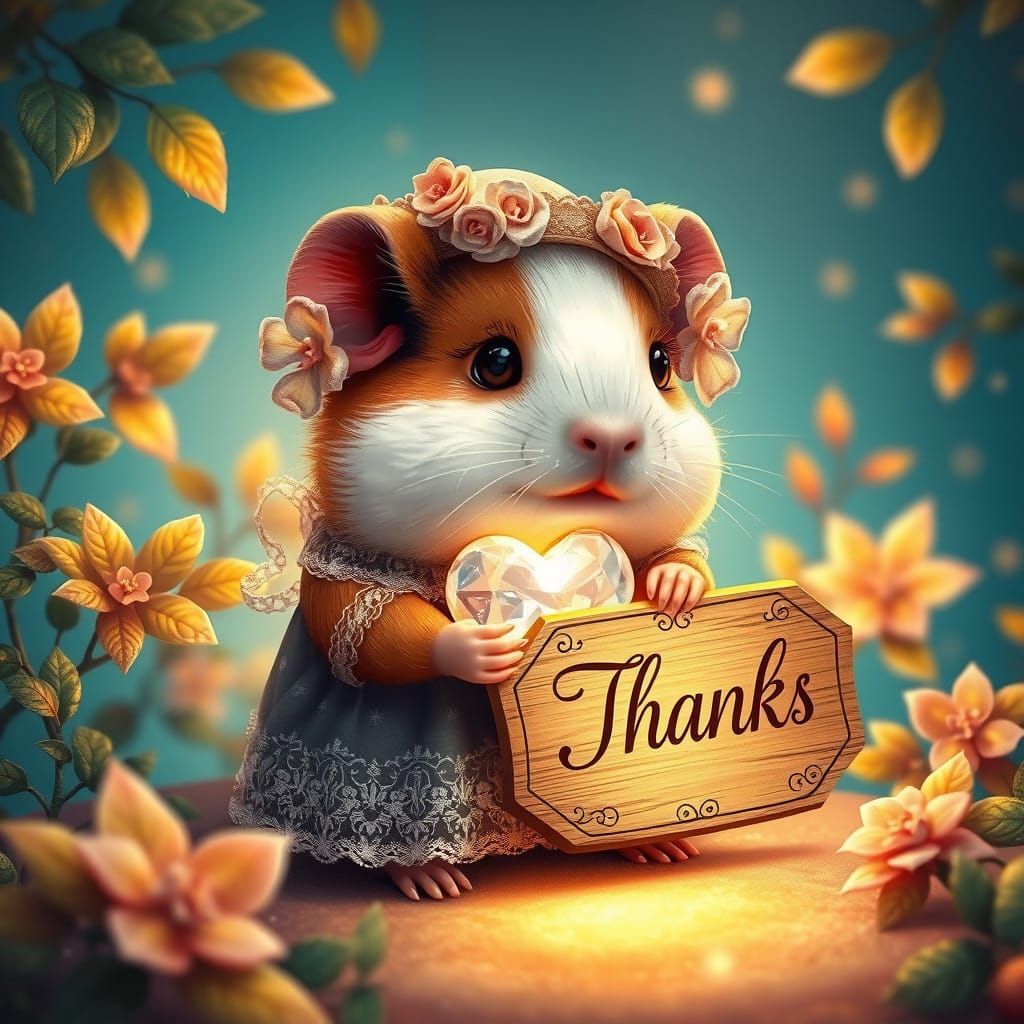 Whimsical Guinea Pig Radiates Gratitude in Enchanted Garden