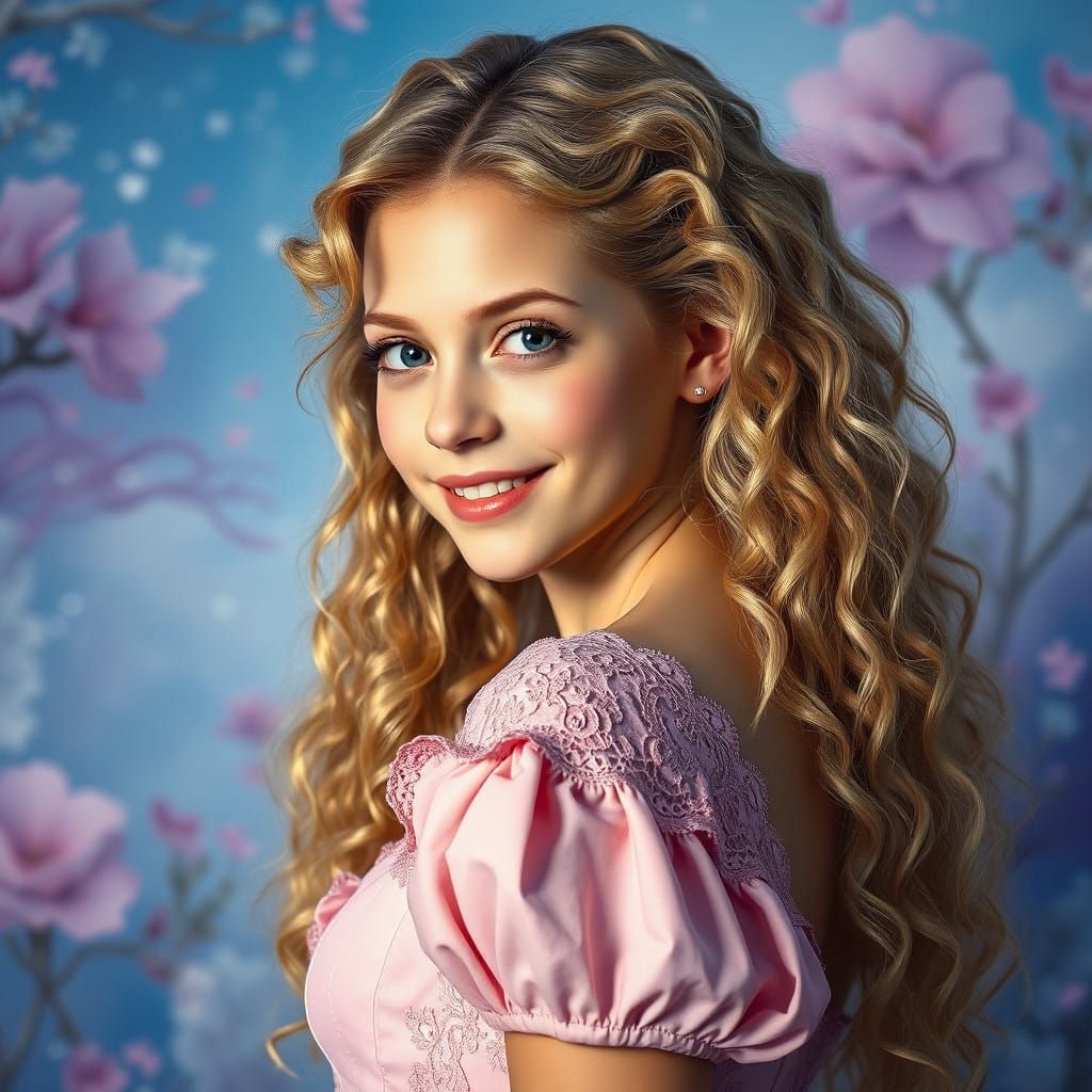 Young Woman with Down Syndrome in Ethereal Pink Enchantment