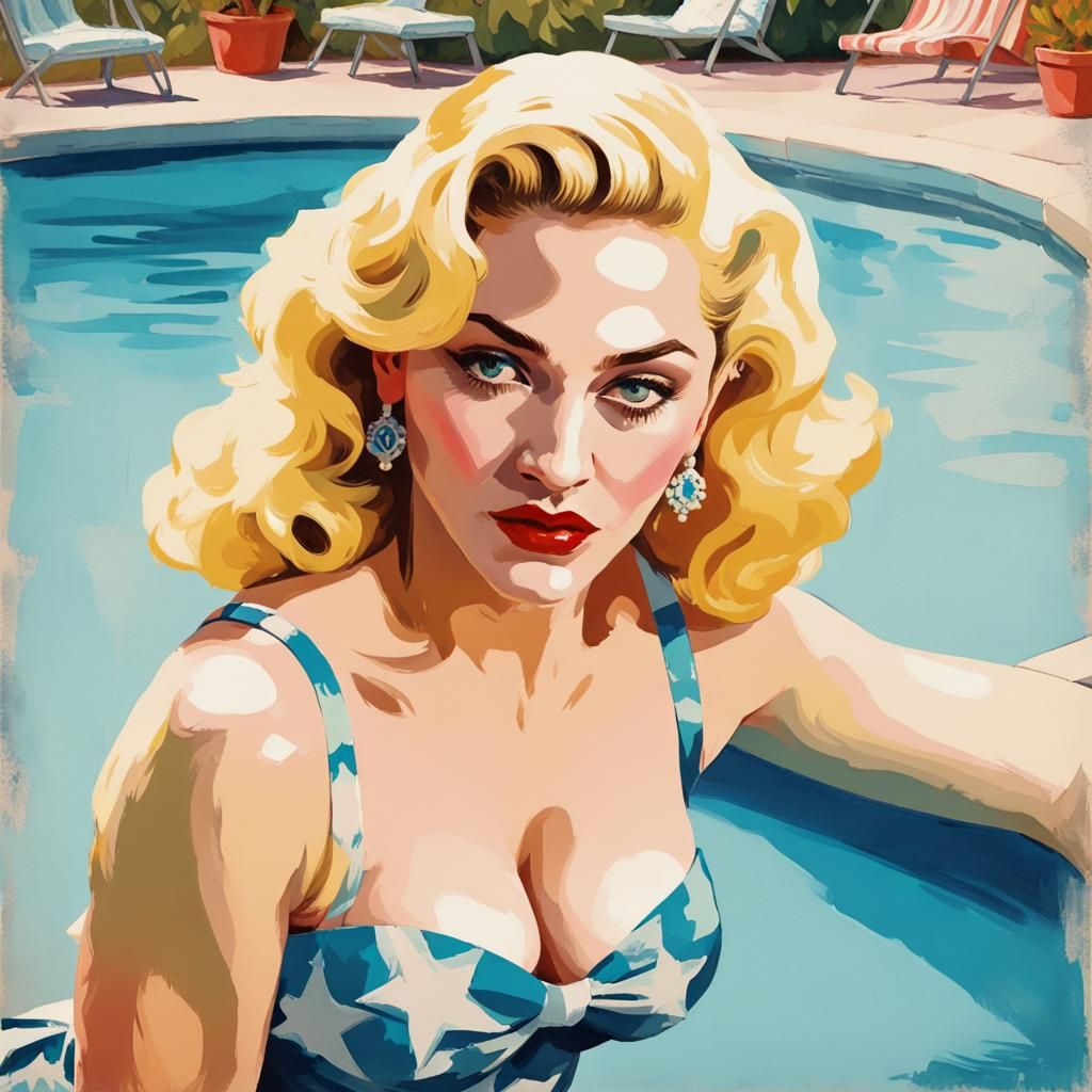 Retro 50s Pin-Up Girl in Gouache Style