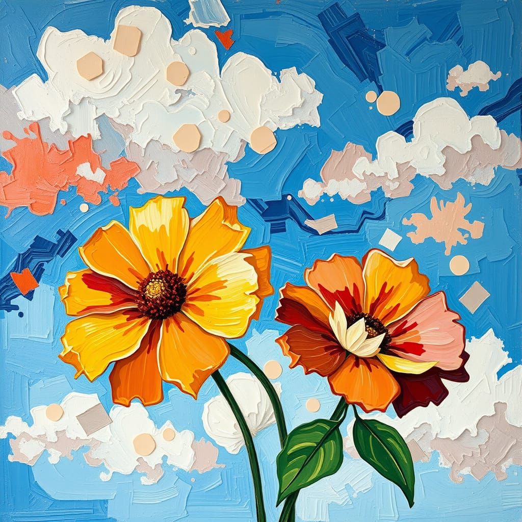 Vibrant Flowers in Thick Impasto Brushstrokes